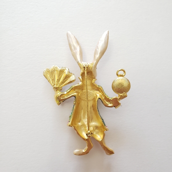 Kirks Folly White Rabbit Alice in Wonderland Enamel & Rhinestone Brooch - Picture 10 of 10